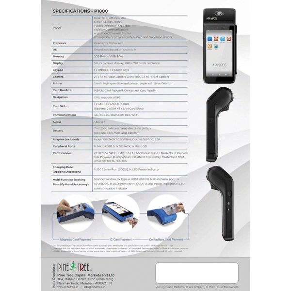 TVS  P1000 Handheld  Handheld POS Terminal | 2GB RAM + 16GB ROM, Android 9.0 - Image 6