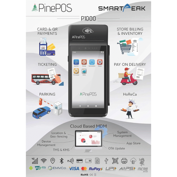 TVS  P1000 Handheld  Handheld POS Terminal | 2GB RAM + 16GB ROM, Android 9.0 - Image 5