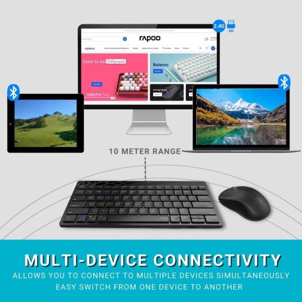 Rapoo 8000M Combo Black Wireless Keyboard & Mouse 3.0, 4.0 and 2.4 GHz, 1300 DP, 12M Battery Life - Image 9