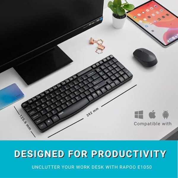 Rapoo E1050 Wireless Single 2.4G Keyboard Black, Anti Splash, - Image 4