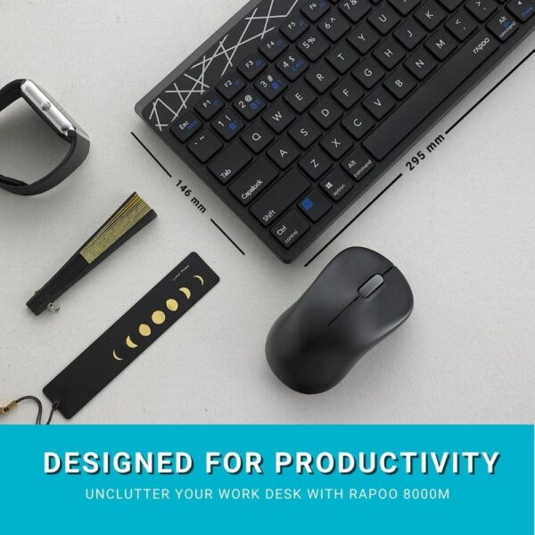 Rapoo 8000M Combo Black Wireless Keyboard & Mouse 3.0, 4.0 and 2.4 GHz, 1300 DP, 12M Battery Life - Image 4