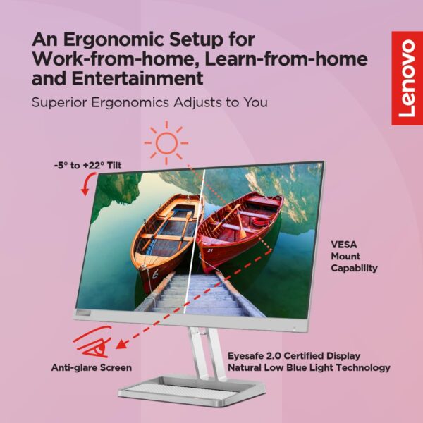 Lenovo L22I-40, 21.5 inch FHD IPS Ultraslim  display, Cloud Grey, 75Hz ,  AMD FreeSync, 2 x 3W speakers - Image 4