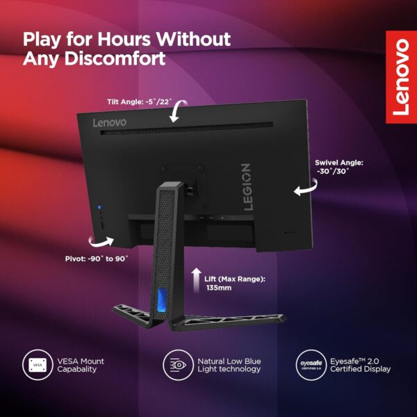 Lenovo R27Q-30 27'' IPS Black 165HZ  2K QHD Gaming Monitor, 0.5ms, AMD FreeSync, 90% DCI-P3, 2xHDMI, 1xDP, 99%sRGB, 3Wx2 Speaker - Image 5