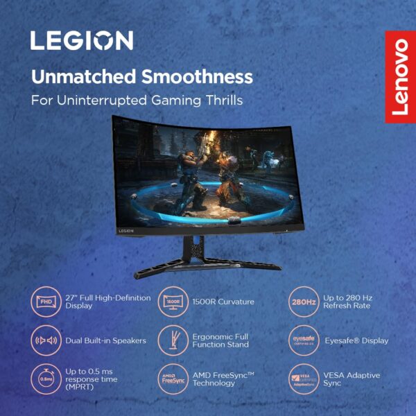 Lenovo Legion R27fc-30 27 Inch FHD 240Hz Gaming Monitor, 0.5ms, AMD FreeSync & NVDIA G-Sync , Speaker, 2xHDMI, 1xDP, 99%sRGB, Black - Image 4