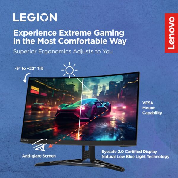 Lenovo Legion R27fc-30 27 Inch FHD 240Hz Gaming Monitor, 0.5ms, AMD FreeSync & NVDIA G-Sync , Speaker, 2xHDMI, 1xDP, 99%sRGB, Black - Image 5