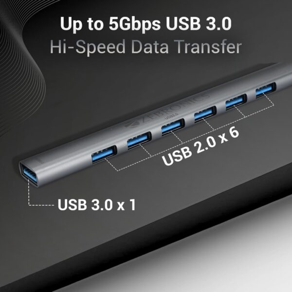 Zebronics 700HB HUB, USB USB / Type-C, 7 USB ports, 5Gbps USB 3.0 Transfer speed - Image 3