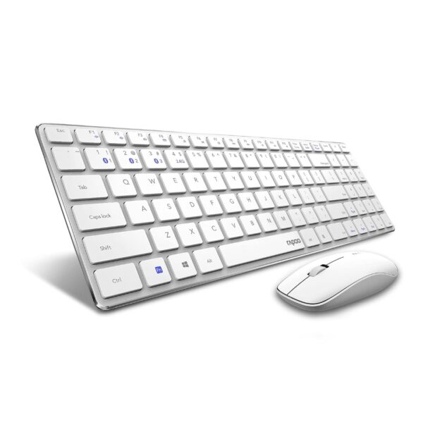 Rapoo 9300M White WL MM Keyboard & Mouse Combo Bluetooth 3.0, 4.0, 5.0 and 2.4 GHz, 1300 DPI , 12M Battery Life