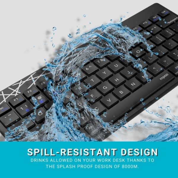 Rapoo 8000M Combo Black Wireless Keyboard & Mouse 3.0, 4.0 and 2.4 GHz, 1300 DP, 12M Battery Life - Image 7
