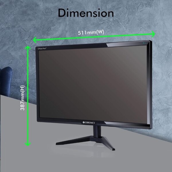 ZEBRONICS A22FHD 21.5 inch LED Monitor, Full HD 1920x1080, HDMI, VGA, Built-in Speakers, Wall Mount, 220 Nits, Black - Image 4