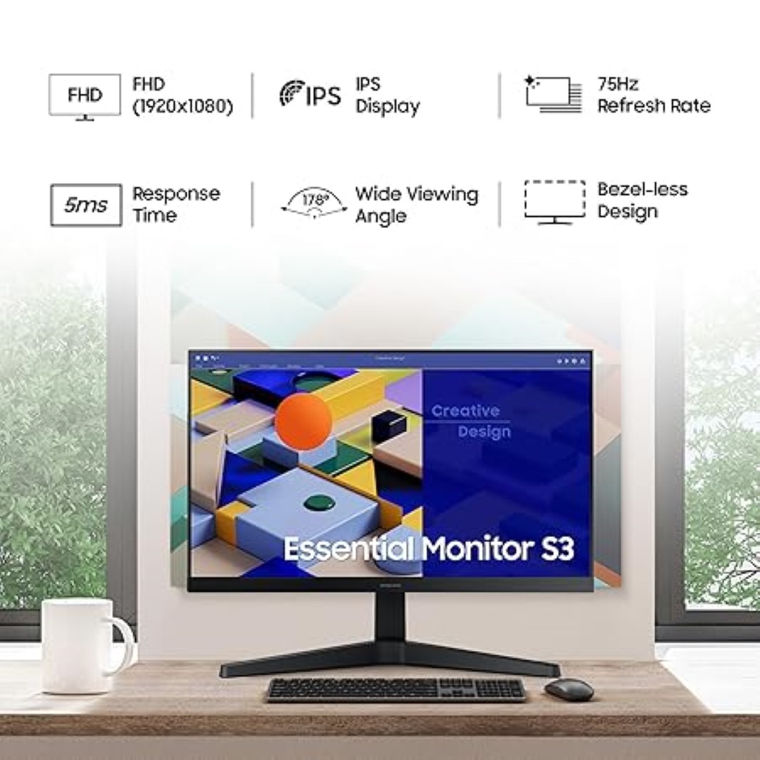 Samsung 22-INCH FHD IPS Flat Monitor, 75HZ, AMD Freesync, Flicker Free, HDMI, D-SUB (Model: LS22C310EAWXXL, Black) - Image 5