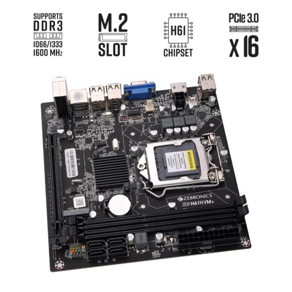 Zebronics H61 Motherboard Supports Intel® i7/i5/i3/Pentium/Celeron, 2 DDR3 dual-channel slots, Realtek 662 3xAudio Jacks - Image 6