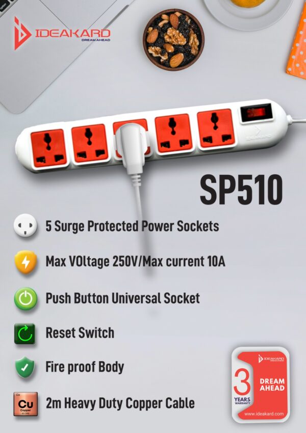 Ideakard SP510 5 Socket Surge Protector